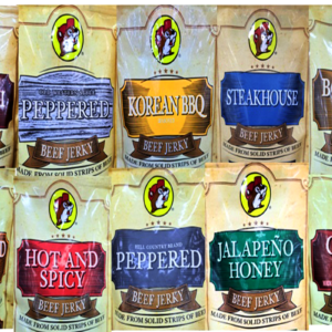 10 fkavors of Buc-ees Beef Jerky