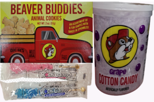 Picture of Buc-ees Beaver Buddies Animal cookies, Cotton Candy and Rock Candy