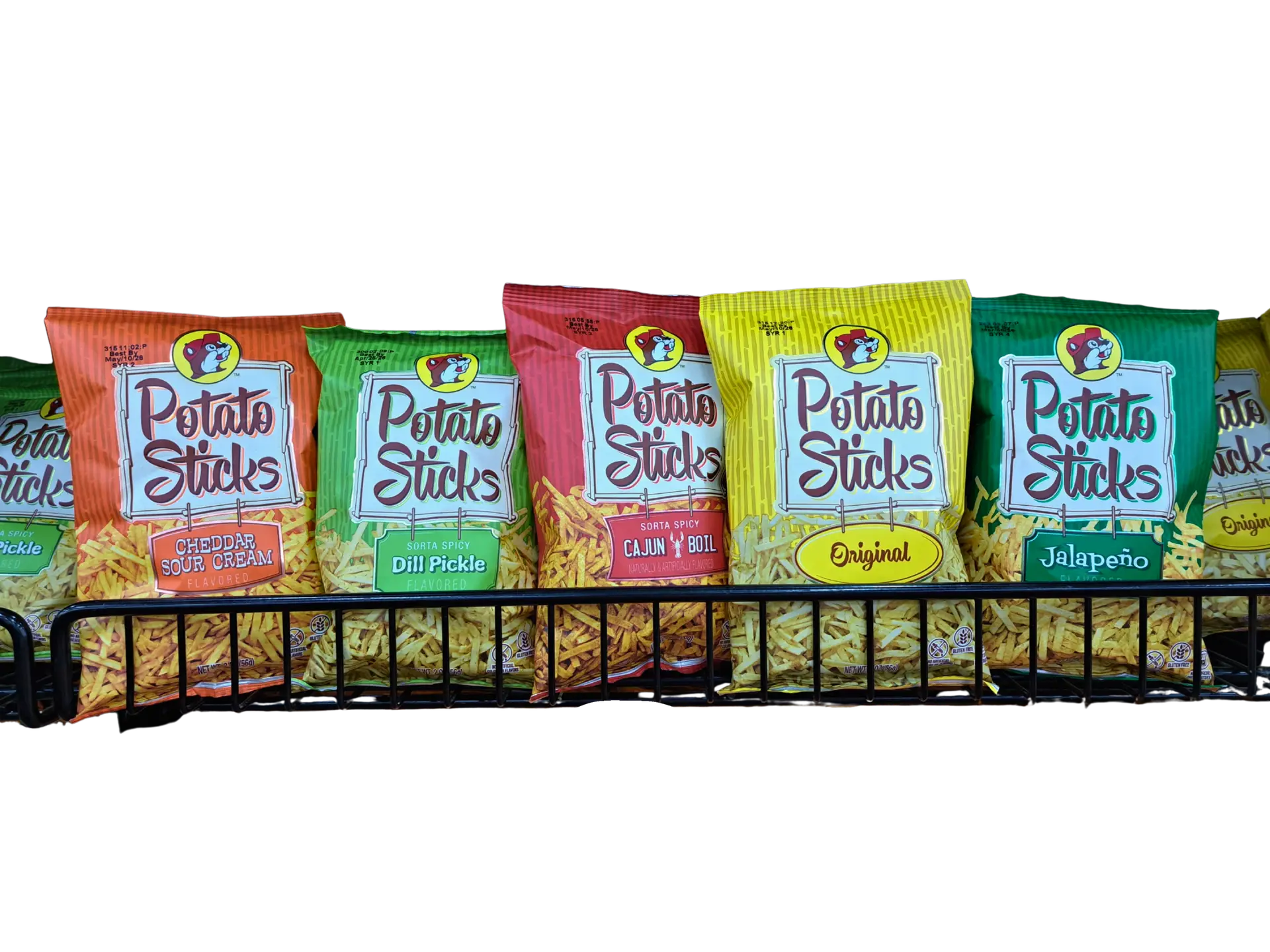 Five varieties of Buc-ees Potato Sticks