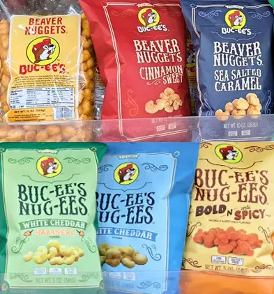 Shows 6 varieties of Buc-ees Nuggets