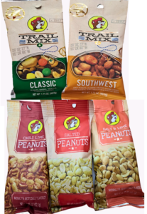 Classic or Southwest Trail mix, and Chili lime peanuts, salted peanuts, and salt & lime peanuts