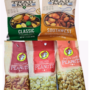 Classic or Southwest Trail mix, and Chili lime peanuts, salted peanuts, and salt & lime peanuts