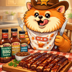 Sheriff Rocco enjoying his Texas HEB BBQ sauces