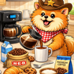 Sheriff Rocco enjoying a cup of Texas HEB Cafe Ole coffee