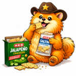Sheriff Rocco loving his HEB Jalapeno crackers and chips