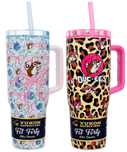 40 oz tumblers in pink bows or leopard print with pink handle