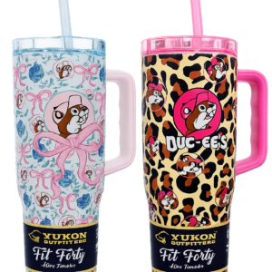 40 oz tumblers in pink bows or leopard print with pink handle