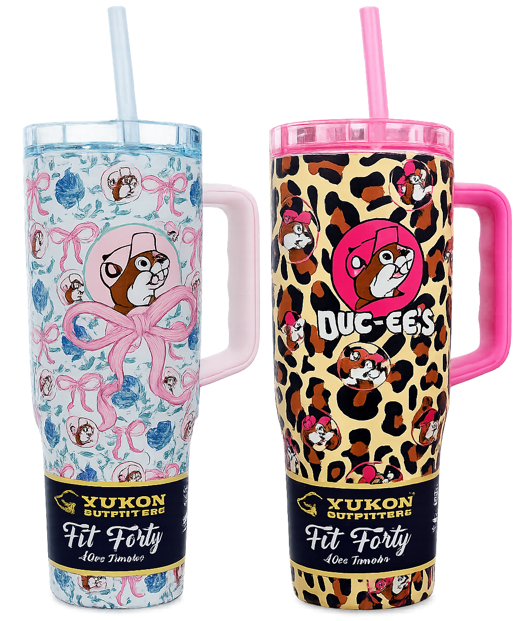 40 oz tumblers in pink bows or leopard print with pink handle